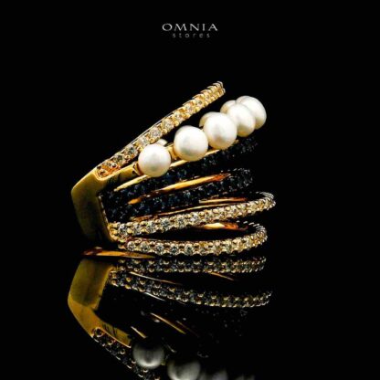 Omnia Inaya Golden Fresh Real Water Pearl Ring In 925 Silver High Quality Simulated Diamonds - Image 2