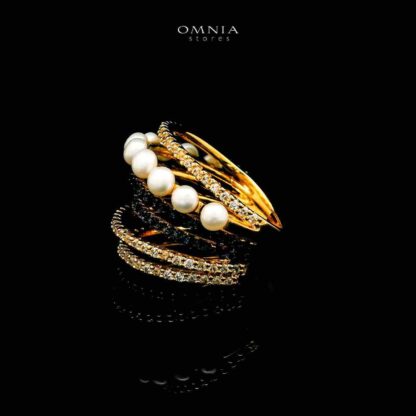 Omnia Inaya Golden Fresh Real Water Pearl Ring In 925 Silver High Quality Simulated Diamonds - Image 3