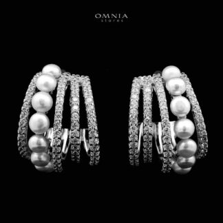 Omnia Inaya Silver Fresh Real Water Pearl Earrings In 925 Silver High Quality Simulated Diamonds