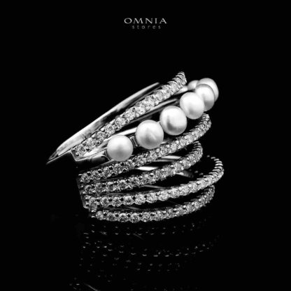 Omnia Inaya Silver Fresh Real Water Pearl Ring In 925 Silver High Quality Simulated Diamonds - Image 2