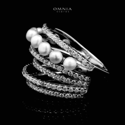 Omnia Inaya Silver Fresh Real Water Pearl Ring In 925 Silver High Quality Simulated Diamonds - Image 3
