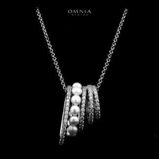 Omnia Inaya Silver Fresh Real Water Pearl Necklace In 925 Silver High Quality Simulated Diamonds