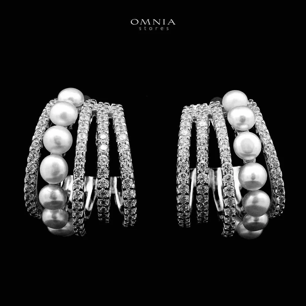 Omnia Inaya Silver Fresh Real Water Pearl Earrings In 925 Silver High Quality Simulated Diamonds