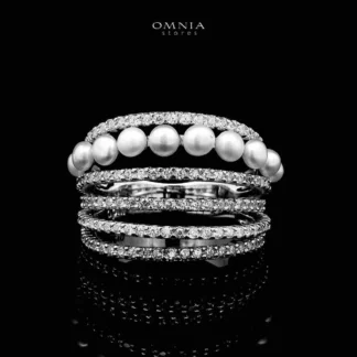 Omnia Inaya Silver Fresh Real Water Pearl Ring In 925 Silver High Quality Simulated Diamonds