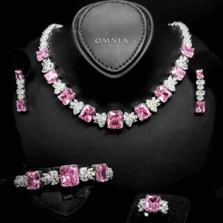 Omnia Amelia Pink Bridal Full Set with High-Quality Simulated Diamonds Rhodium Plated
