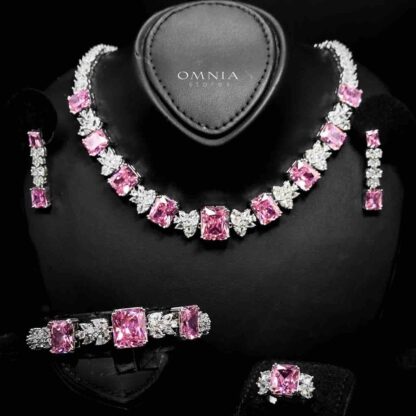 Omnia Amelia Pink Bridal Full Set with High-Quality Simulated Diamonds Rhodium Plated