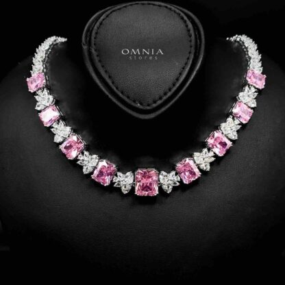 Omnia Amelia Pink Bridal Full Set with High-Quality Simulated Diamonds Rhodium Plated - Image 2