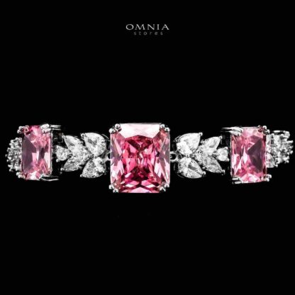 Omnia Amelia Pink Bridal Full Set with High-Quality Simulated Diamonds Rhodium Plated - Image 5