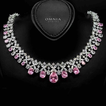 Omnia Suhana Pink Bridal Full Set with High-Quality Simulated Diamonds Rhodium Plated - Image 2