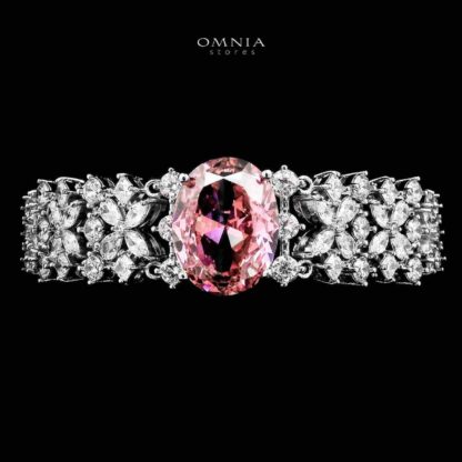 Omnia Suhana Pink Bridal Full Set with High-Quality Simulated Diamonds Rhodium Plated - Image 5