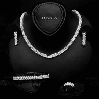 Omnia Aroosa White Bridal Full Set with High-Quality Simulated Diamonds Rhodium Plated