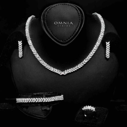 Omnia Aroosa White Bridal Full Set with High-Quality Simulated Diamonds Rhodium Plated