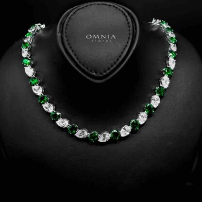 Omnia Lamia Green and White Bridal Full Set with High-Quality Simulated Diamonds Rhodium Plated - Image 2