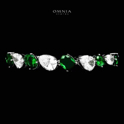 Omnia Lamia Green and White Bridal Full Set with High-Quality Simulated Diamonds Rhodium Plated - Image 3