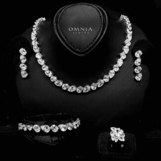 Omnia Lamia White Bridal Full Set with High-Quality Simulated Diamonds Rhodium Plated
