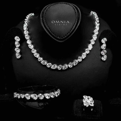 Omnia Lamia White Bridal Full Set with High-Quality Simulated Diamonds Rhodium Plated
