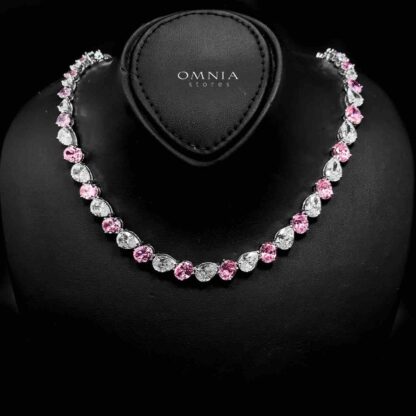 Omnia Lamia White And Pink Bridal Full Set with High-Quality Simulated Diamonds Rhodium Plated - Image 2