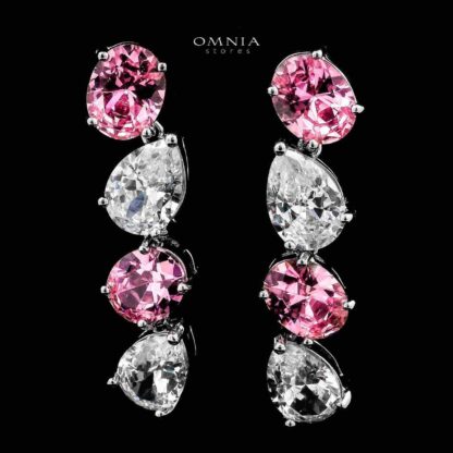 Omnia Lamia White And Pink Bridal Full Set with High-Quality Simulated Diamonds Rhodium Plated - Image 5