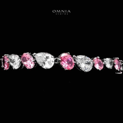 Omnia Lamia White And Pink Bridal Full Set with High-Quality Simulated Diamonds Rhodium Plated - Image 3
