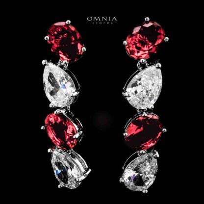 Omnia Lamia White And Red Bridal Full Set with High-Quality Simulated Diamonds Rhodium Plated - Image 2
