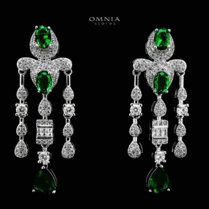 Omnia Aleya Green Bridal Full Long chain Set in High Quality Simulated Diamonds Rhodium Plated - Image 5