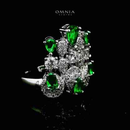 Omnia Aleya Green Bridal Full Long chain Set in High Quality Simulated Diamonds Rhodium Plated - Image 4