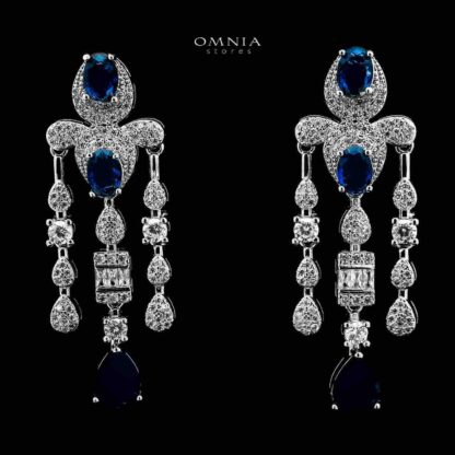 Omnia Aleya Blue Bridal Full Long chain Set in High Quality Simulated Diamonds Rhodium Plated - Image 5