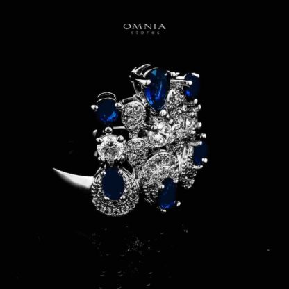Omnia Aleya Blue Bridal Full Long chain Set in High Quality Simulated Diamonds Rhodium Plated - Image 4