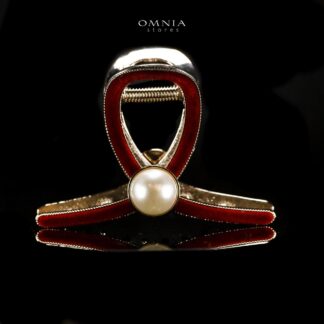 Omnia Wissal Light Gold Hair Clip in Velvet Red Line With High Quality Rhodium Plated