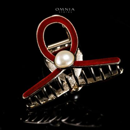 Omnia Wissal Light Gold Hair Clip in Velvet Red Line With High Quality Rhodium Plated - Image 3