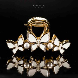Omnia Miskah Butterfly Gold Hair Clip in High Quality Zircon Stone In Rhodium Plated