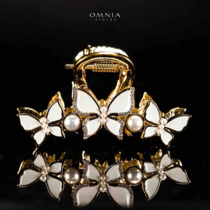 Omnia Miskah Butterfly Gold Hair Clip in High Quality Zircon Stone In Rhodium Plated