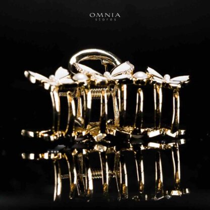 Omnia Miskah Butterfly Gold Hair Clip in High Quality Zircon Stone In Rhodium Plated - Image 2