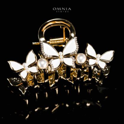Omnia Miskah Butterfly Gold Hair Clip in High Quality Zircon Stone In Rhodium Plated - Image 3