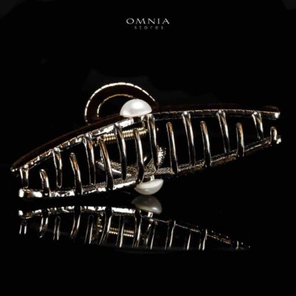 Omnia Najdah Light Gold Hair Clip in Velvet Dark Brown Line With High Quality Rhodium Plated - Image 2