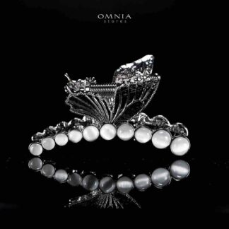 Omnia Ruwayda Pearl Butterfly Silver Hair Clip in High Quality Zircon Stone In Rhodium Plated - Silver