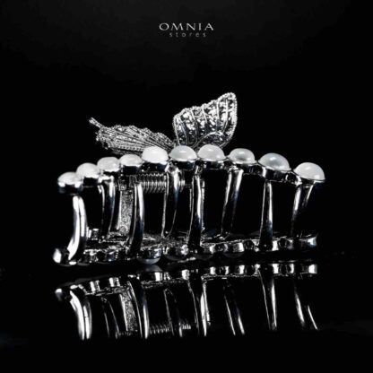 Omnia Ruwayda Pearl Butterfly Silver Hair Clip in High Quality Zircon Stone In Rhodium Plated - Image 2