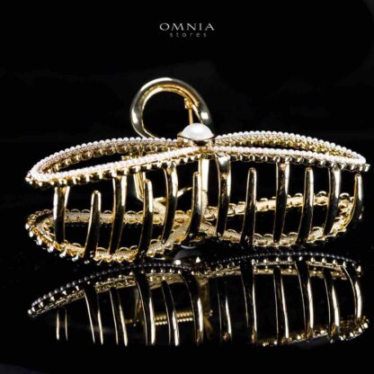 Omnia Aneeqa Pearl Infinity Design Gold Hair Clip in High Quality Zircon Stone In Rhodium Plated - Image 2