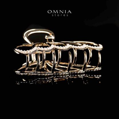 Omnia Ghazwa Pearl Light Gold Hair Clip in High Quality Zircon Stone In Rhodium Plated - Image 2