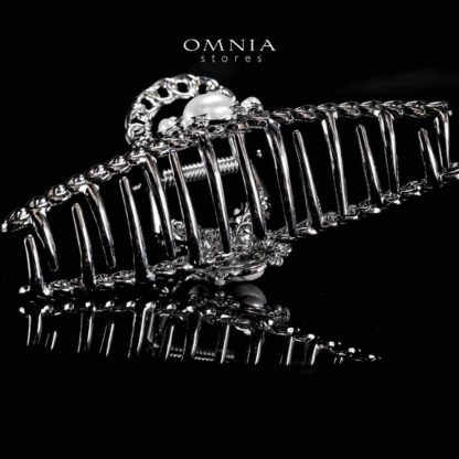 Omnia Nashwa Pearl Silver Hair Clip in High Quality Rhodium Plated - Image 2