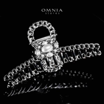 Omnia Nashwa Pearl Silver Hair Clip in High Quality Rhodium Plated - Image 3