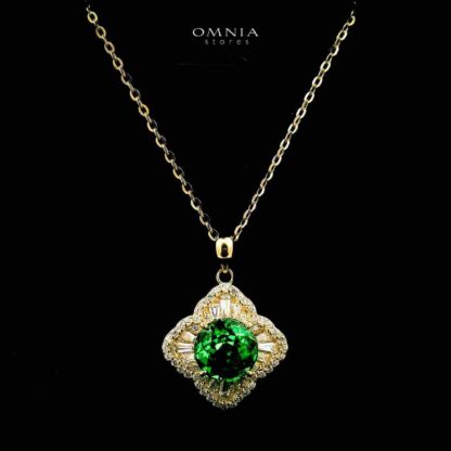 Omnia Zafira Golden Necklace and Earrings Set in 925 Silver with High-Quality Green Ice Cut Stones - Image 3