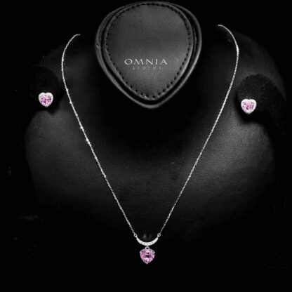 Omnia Shamail Silver Necklace and Earrings Set in 925 Silver with High-Quality Pink Ice Cut Stones - Image 2