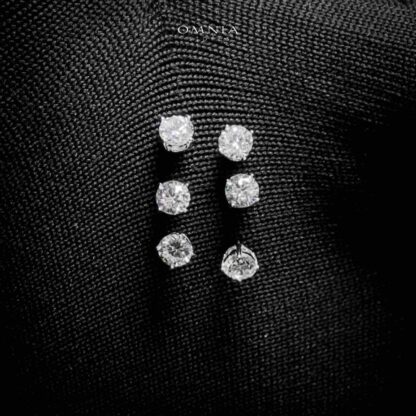 Omnia Nehla Silver Stud Earrings Set in 925 Silver with High-Quality White CZ Zircon Stones