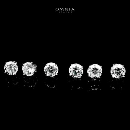 Omnia Nehla Silver Stud Earrings Set in 925 Silver with High-Quality White CZ Zircon Stones - Image 3