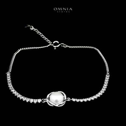 Omnia Maysam Pearl Bracelet in 925 Silver with High Quality Iced Cut Stones - Image 2