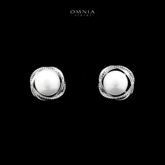 Omnia Maysam Pearl Stud Earrings in 925 Silver with High Quality Iced Cut Stones