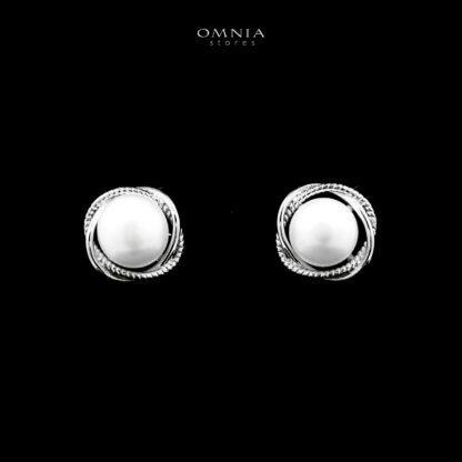 Omnia Maysam Pearl Stud Earrings in 925 Silver with High Quality Iced Cut Stones