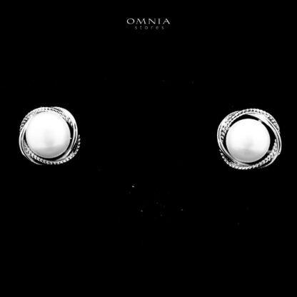 Omnia Maysam Pearl Stud Earrings in 925 Silver with High Quality Iced Cut Stones - Image 2