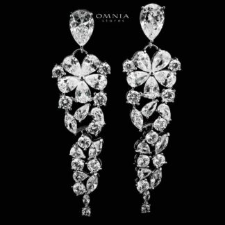 Omnia Qismah Silver Drop Earrings in 925 Silver with High-Quality White CZ Zircon Stones